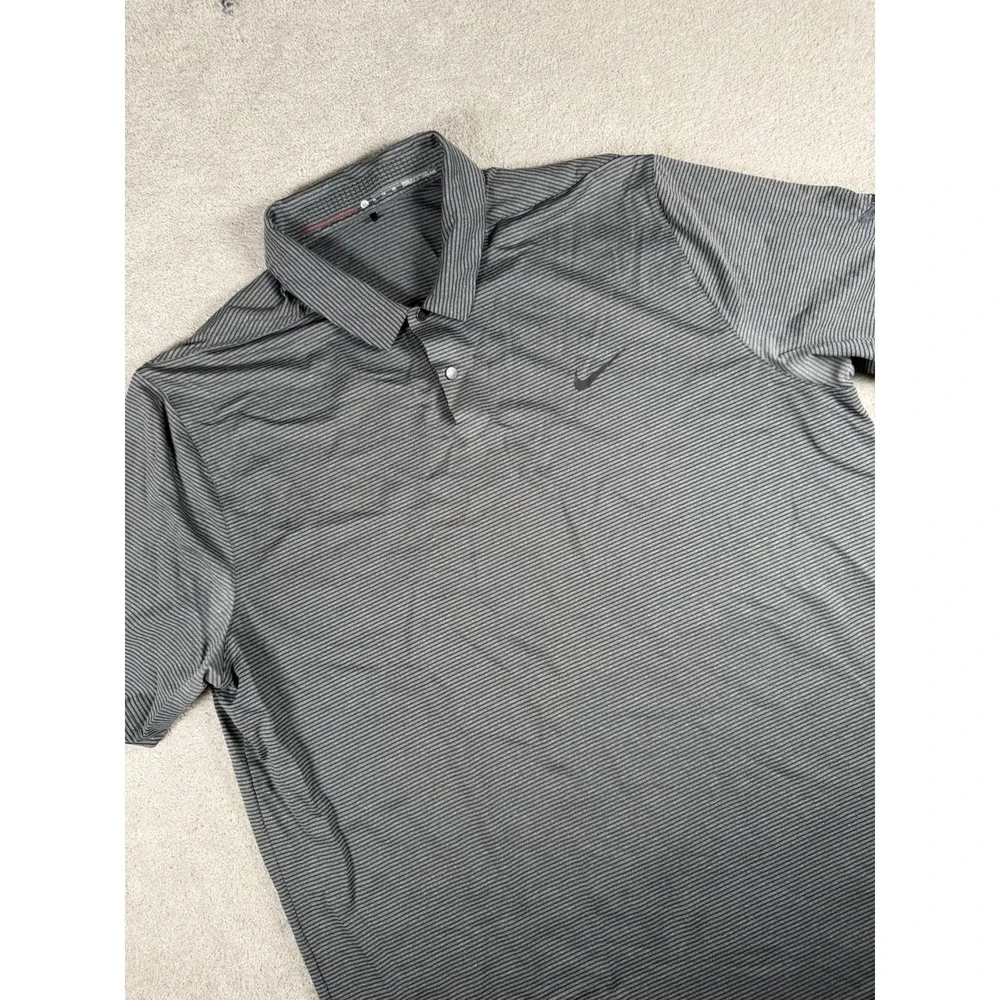 Nike Tiger Woods Polo Shirt XL Gray Golf Dri Fit Performance Striped‎ Hornets**